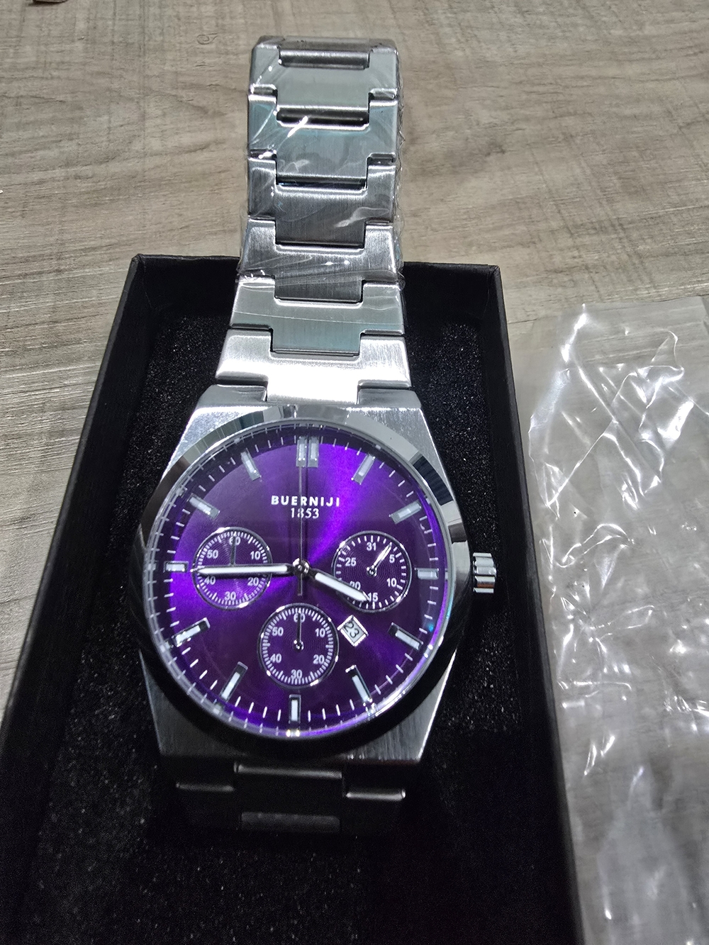 Men's Silver Authomatic Watch with Purple Dial